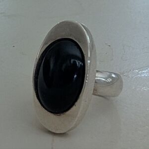 Sterling Silver Ring Onyx Solid Wide Band Size 5.5